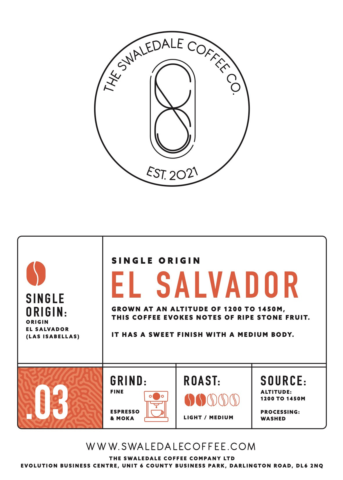 Swaledale Single Origin - El Salvador - Swaledalecoffee